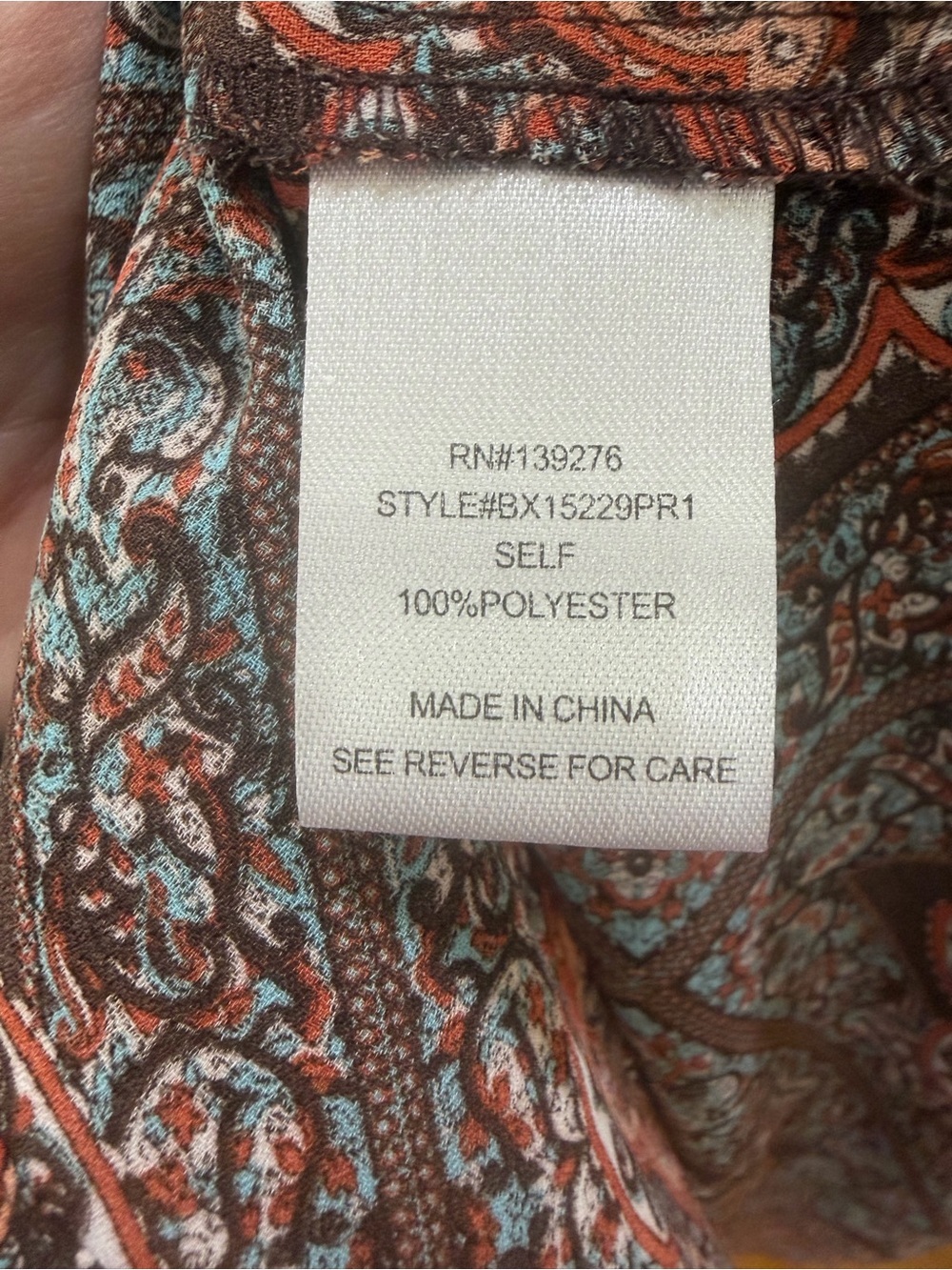 Black Rainn | Blue and Brown Paisley Tie-Neck Blouse - Picture 4 of 9